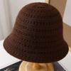 Hollow knitted bucket hat women's spring and autumn new solid color versatile basin hat showing small face breathable sunshade bucket hat