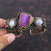 Titanium Coated Shell Cuff Bracelet Copper Wire Wrapped Gemstone Bangle Handmade Jewelry Rainbow Moonstone Adjustable Bangle Copper Jewelry