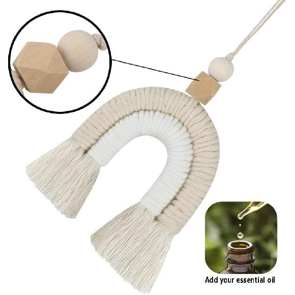 Macrame Rainbow Charm Boho Felt Ball Wood Bead Essential Oils Diffuser Interior Decor Handmade Car Accessories Colorful Hanging Air Freshener