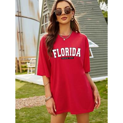 Футболки с классическим буквенным узором Florida Sunshine State USA City для женщин, свободная одежда больших размеров, 100% хлопок, уличная футболка