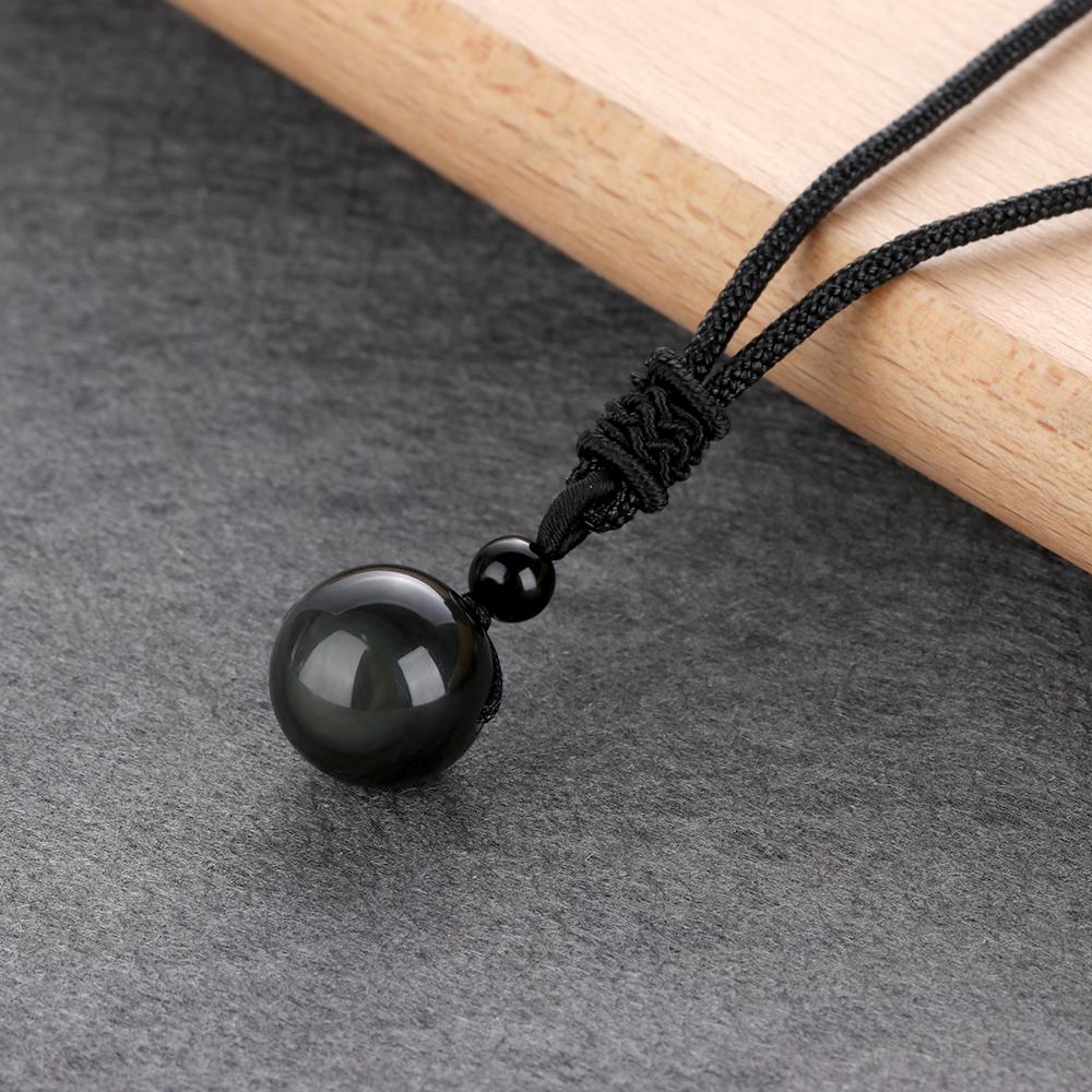 Fashion Lucky Blessing Amulet Obsidian Pendant Round Ball Necklace