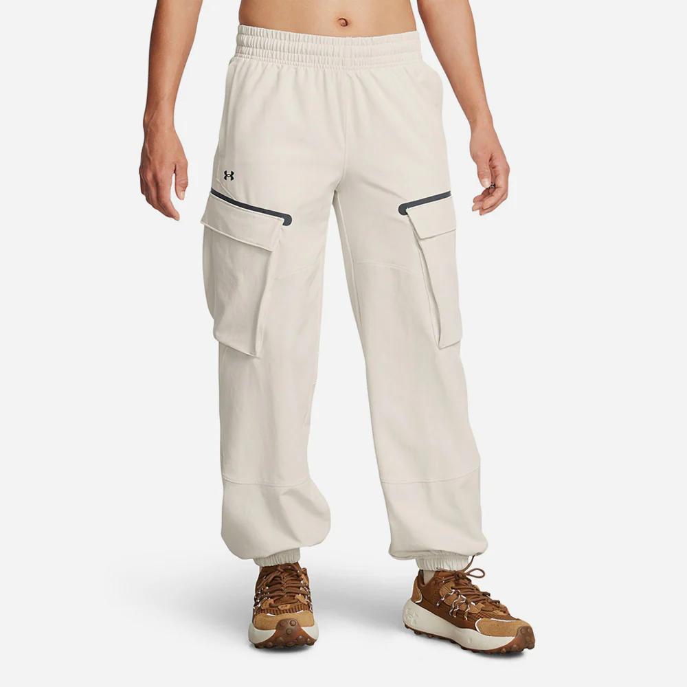 Under Armour Тканые удобные зауженные однотонные трикотажные спортивные брюки женские, белые 1386481-110