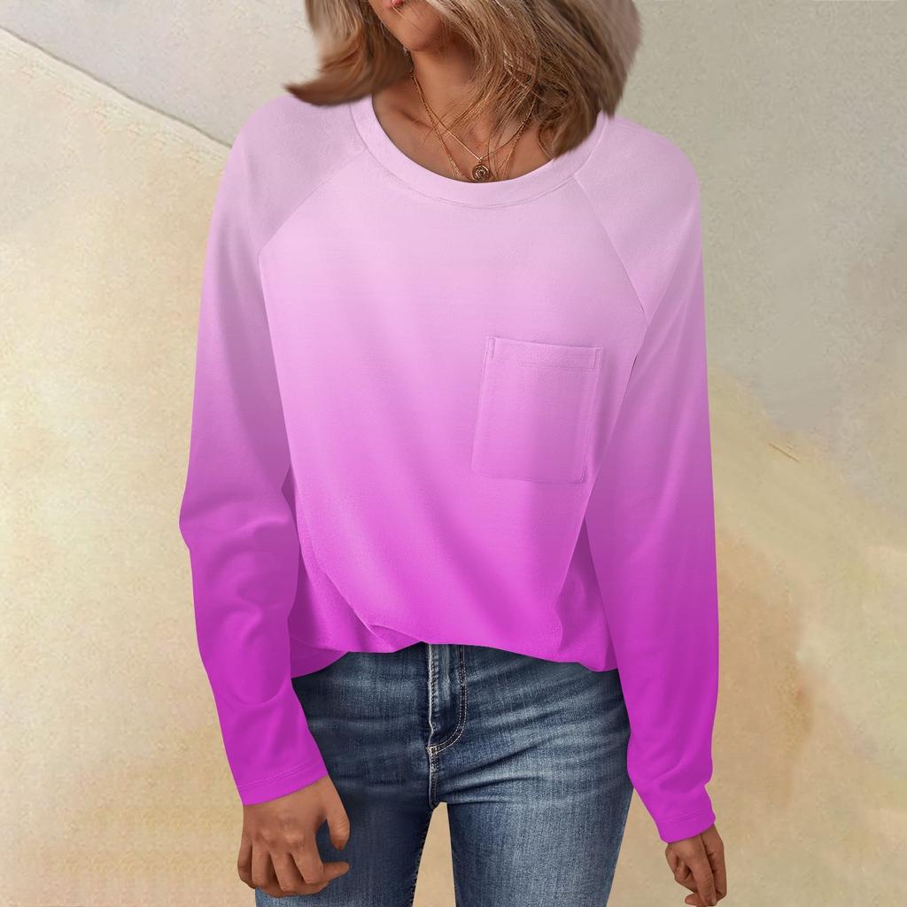 Женский свободный топ с круглым вырезом и градиентным принтом, рукавом реглан, длинным рукавом