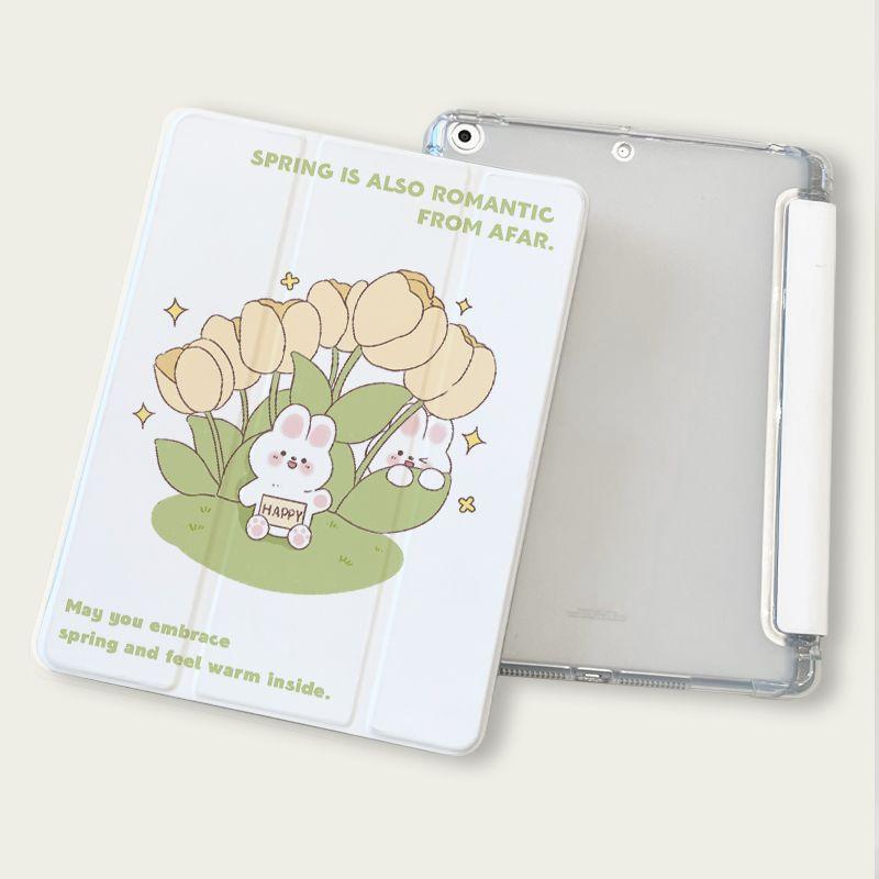 Чехол для iPad Pro2024, новый чехол для iPad с рисунком кролика-тюльпана для iPad Air6 11 13 дюймов Air4 Air5 10th 10,9 Pro11 Pro13 2024 с подставкой для карандашей