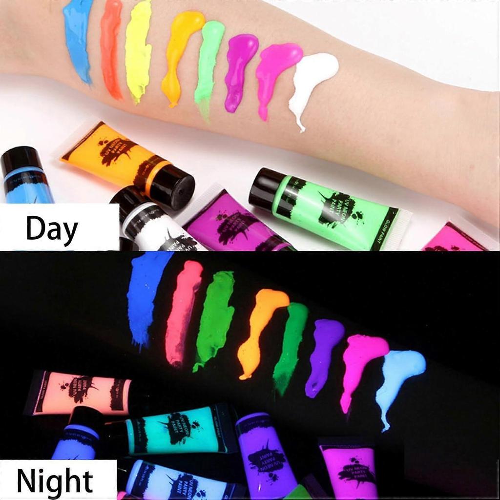 Glow UV Blacklight Face Paint,Neon Body Paint Set of 8 Tubes Blacklight Reactive Paints, DarkPaint Neon Party Supplies