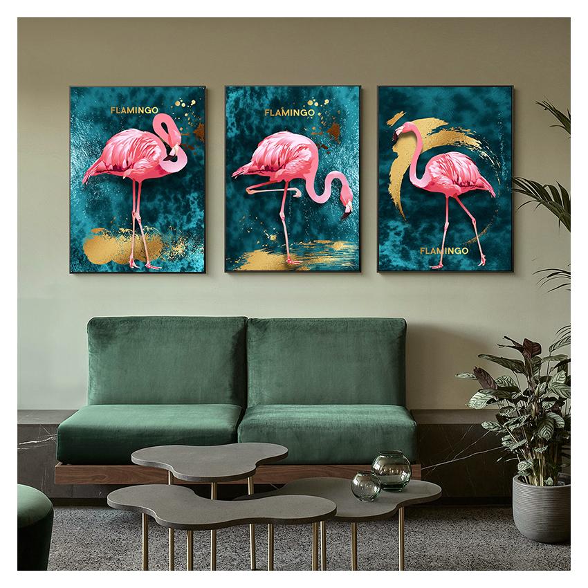 Золотой фламинго, синее море, фотопринт, картина с изображением животных, современный настенный художественный постер, украшение для дома 4-67, скандинавская картина на холсте, романтическая