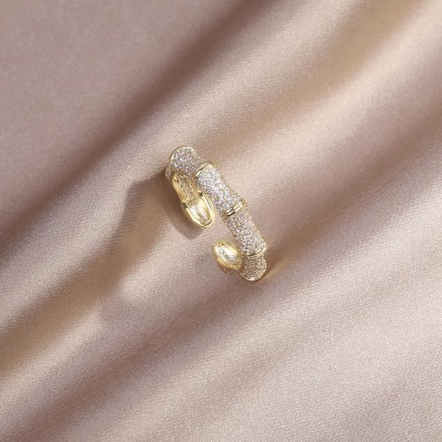 Корейские продажи модных ювелирных изделий 14K настоящее золотое покрытие AAA циркон бамбук шарнирное регулируемое кольцо элегантное женское повседневное дикое кольцо