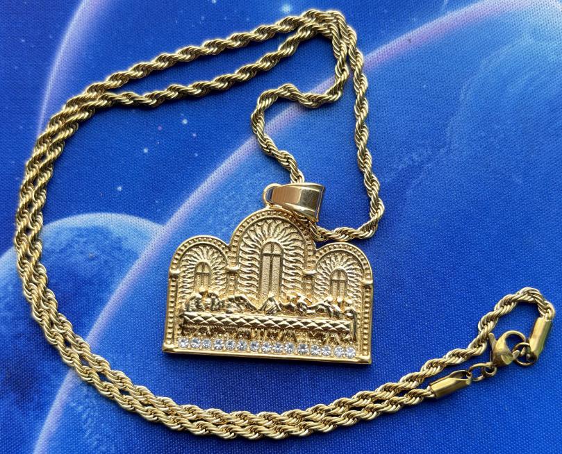 SN272 Gold Plated Stainless Steel Last Supper Christian Engagement Pendant Necklace with Rope Chain Hip Hop Jewelry