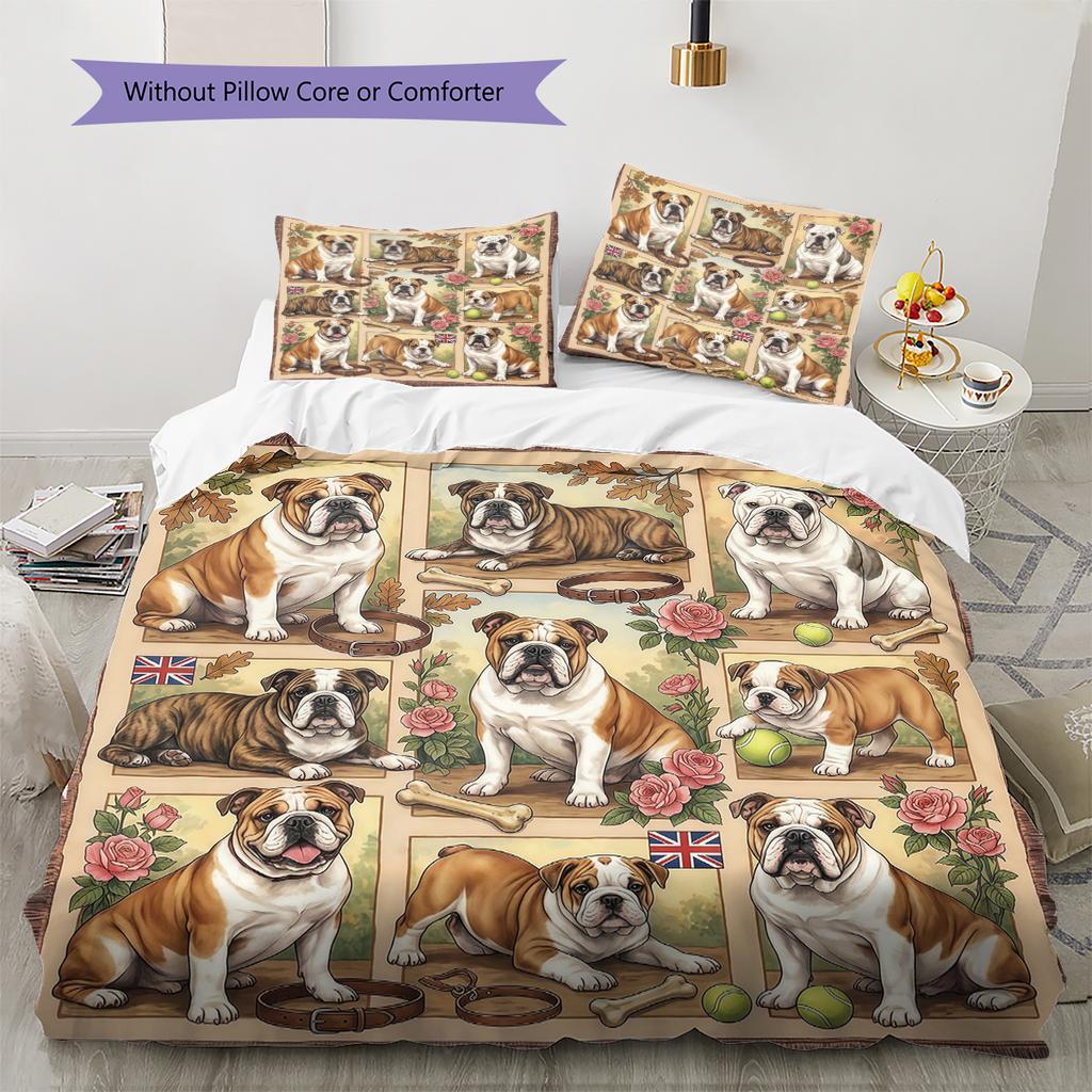 Cute Flower Puppy Pattern Bedding,Quilt Set Quilt Cover Pillowcase Home Birthday Gift (1 * duvet cover + 2 * pillowcase, without core)