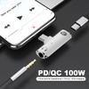 Адаптер 2-в-1 USB Type C на 3,5 мм для наушников и зарядки PD 100 Вт, конвертер USB C на Type-C с разъемом Aux для аудио, разветвитель для наушников