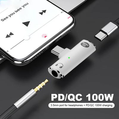 2 в 1 USB Type C на 3,5 мм Разветвитель для наушников и зарядки PD 100 Вт USB C Разветвитель для наушников для Xiaomi Huawei iPhone 15 16