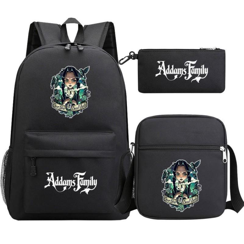 Wednesday Inspired Teen School Backpack Set 3pcs Oxford Fabric Dual Shoulder Bag Boys Girls Street Style