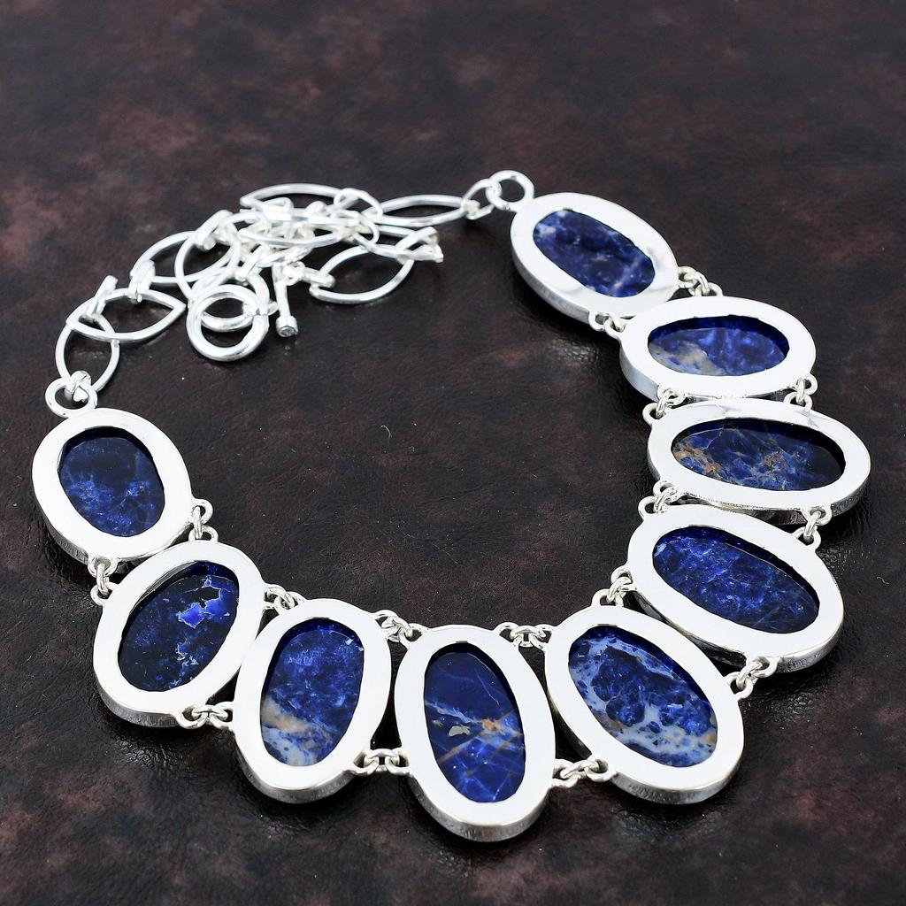 Ожерелье из содалита, ожерелье из драгоценного камня высшего качества, ожерелье из стерлингового серебра 925 пробы, стильные ювелирные изделия ручной работы, регулируемая цепочка, ожерелье, подарок для него