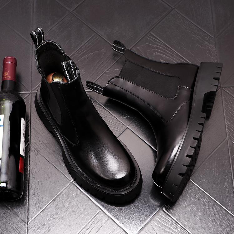 Модные корейские дизайнерские мужские ботинки на платформе, черные, белые, из натуральной кожи, трендовые, красивые, ковбойские, короткие, мужские ботинки