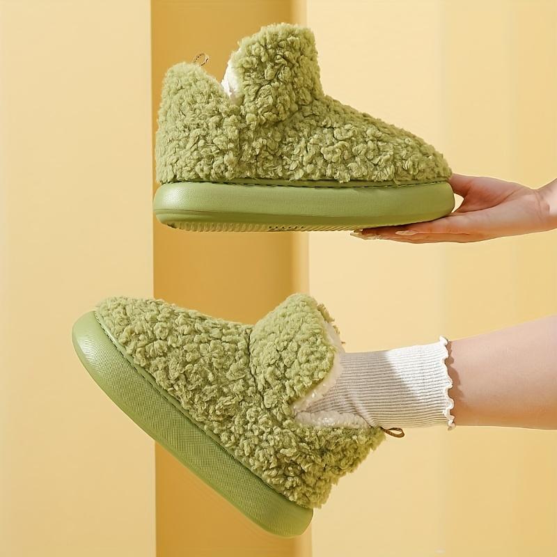 Женские зимние тапочки - Нескользящая подошва-платформа, Бежевые домашние тапочки для помещения/улицы, Верх из мягкой ткани и амортизирующая подошва из ЭВА - Теплые