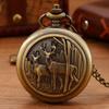 Retro Fashion Men's Bronze Pocket Watches,Classics Vintage Deep Forest Deer Necklace Pendant Quartz Pocket Watch,Ideal Choice for Gifts To Men & Women