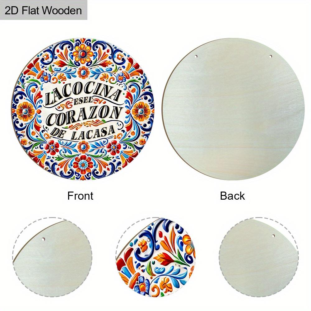 2D Flat Gorgeous Lacocina Round Wooden Sign, Charming Decorative Plaque with Flowers Pattern Design, Ideal for Outdoor, Lawn, Home Decor