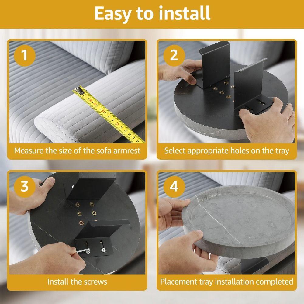 Round Wooden Mini Side Table Waterproof Couch Arm Side Holder Sofa Arm Rest Organizer Bedroom