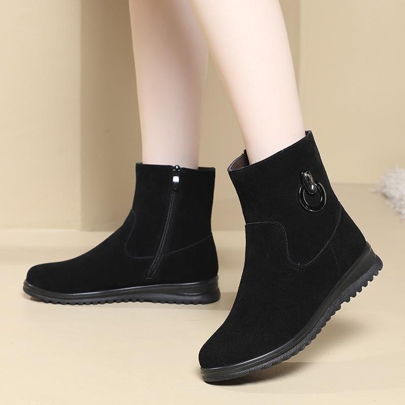 Женские очень толстые замшевые зимние сапоги на флисовой подкладке - Стильная, универсальная, теплая, удобная зимняя обувь