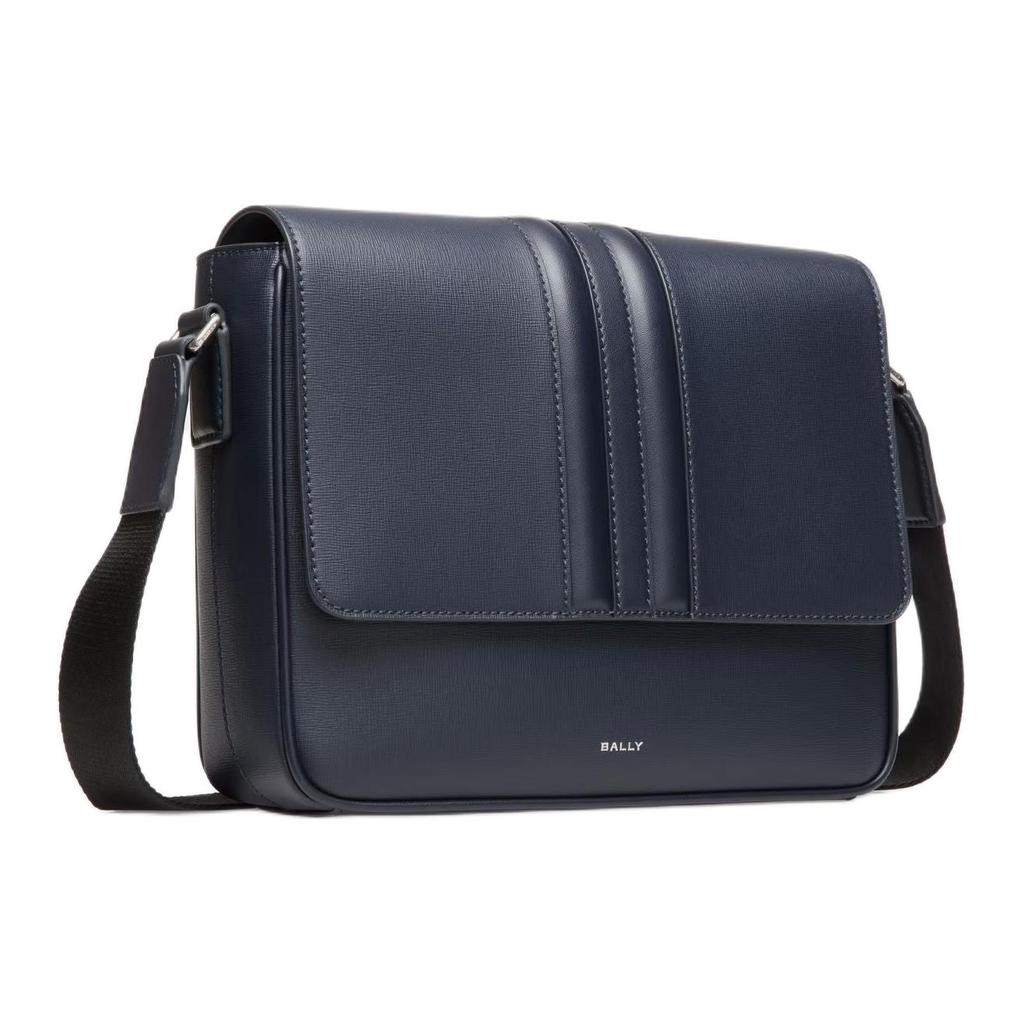 Bally Mythos Logo Print Adjustable Shoulder Strap Magnetic Flap Closure Recycled Cowhide Crossbody Bag Men Bags Navy-Blue 6310579