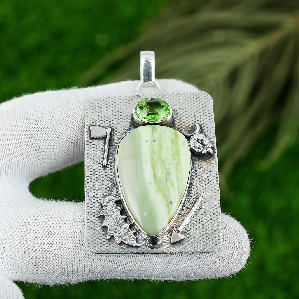 Натуральный серпентин драгоценный камень индийские украшения 925 стерлинговое серебро кулон для женщин