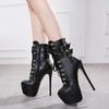 Women Autumn Ankle Boots Sexy High Heels Platform Boots Round Toe Leather Booties Black Footwear