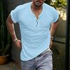 Summer Men T-shirt Buttoned Round Neck Short Sleeves Slim Fit Solid Color Pullover Mid Length Casual Daily Wear Sport Travel Top