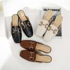 Кожаная сумка голова полушлепанцы женские для улицы 2025 новые сандалии с пряжкой в виде лошади без каблука ленивая обувь плоские мюли