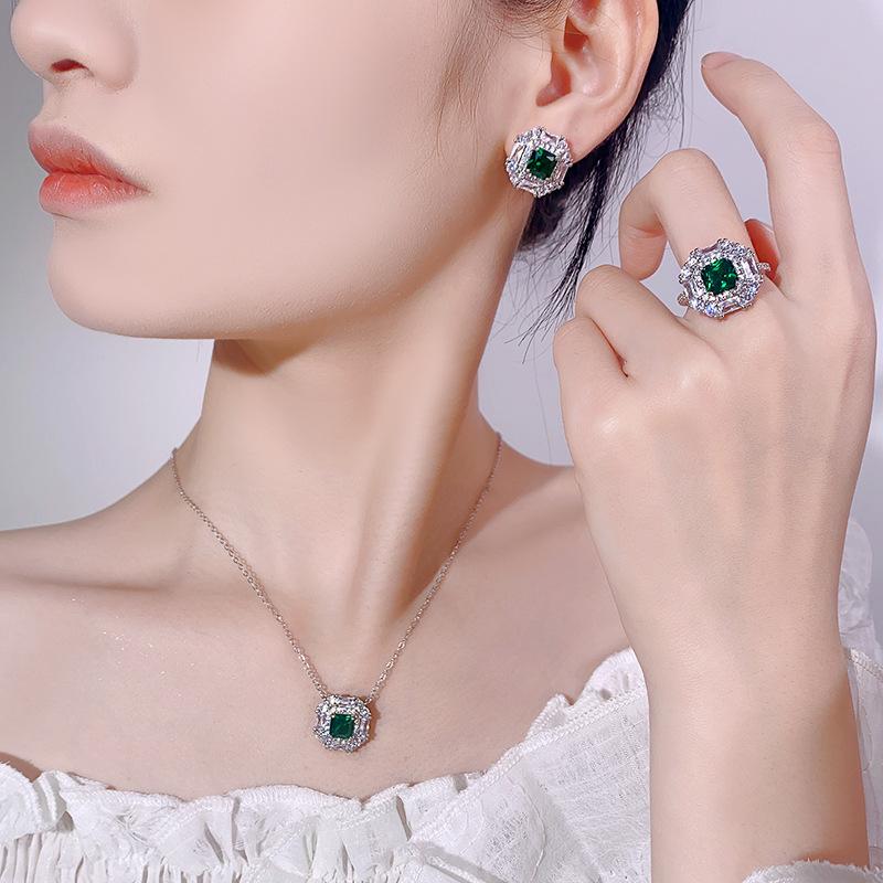 Jewelry Set, Stud Earrings, Rings, Necklaces, Colorful Treasures, Emeralds, Light Luxury And High-End Women