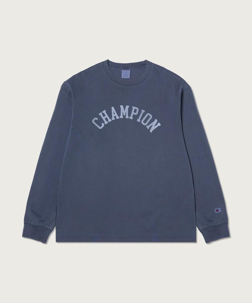 CHAMPION Arch Logo Loose Fit Garment-Dyed Long Sleeve T-Shirt Blue