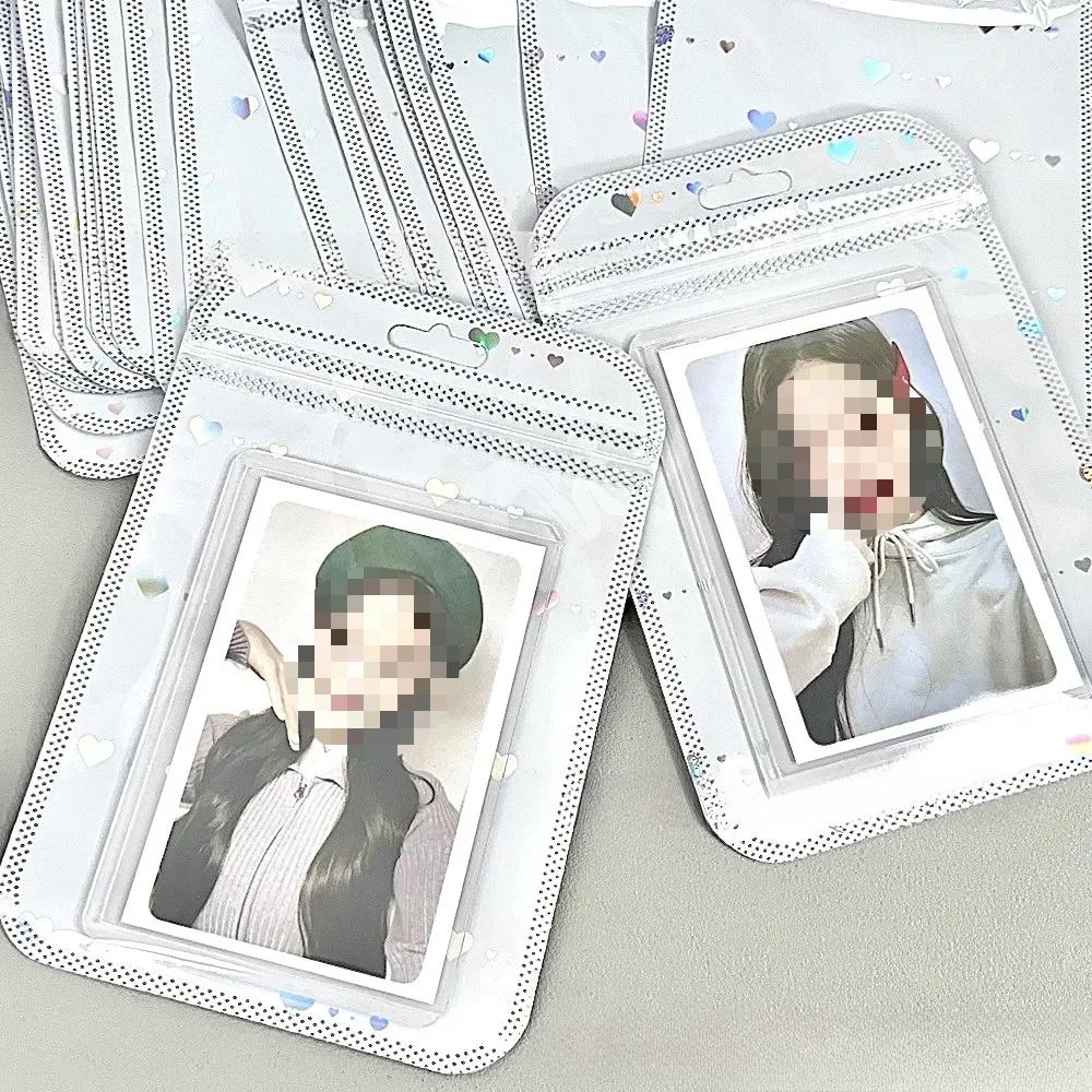 10 шт. блестящие лазерные сердечки-карты PP Ziplock пакеты Kpop Star 3-дюймовые фотокарточки милые девушки продают карты DIY упаковка карман