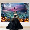 Halloween Party Backdrop Horror Night Moon Scary Graveyard Castle Pumpkin Witch Decor  Banner Portrait Photography Background