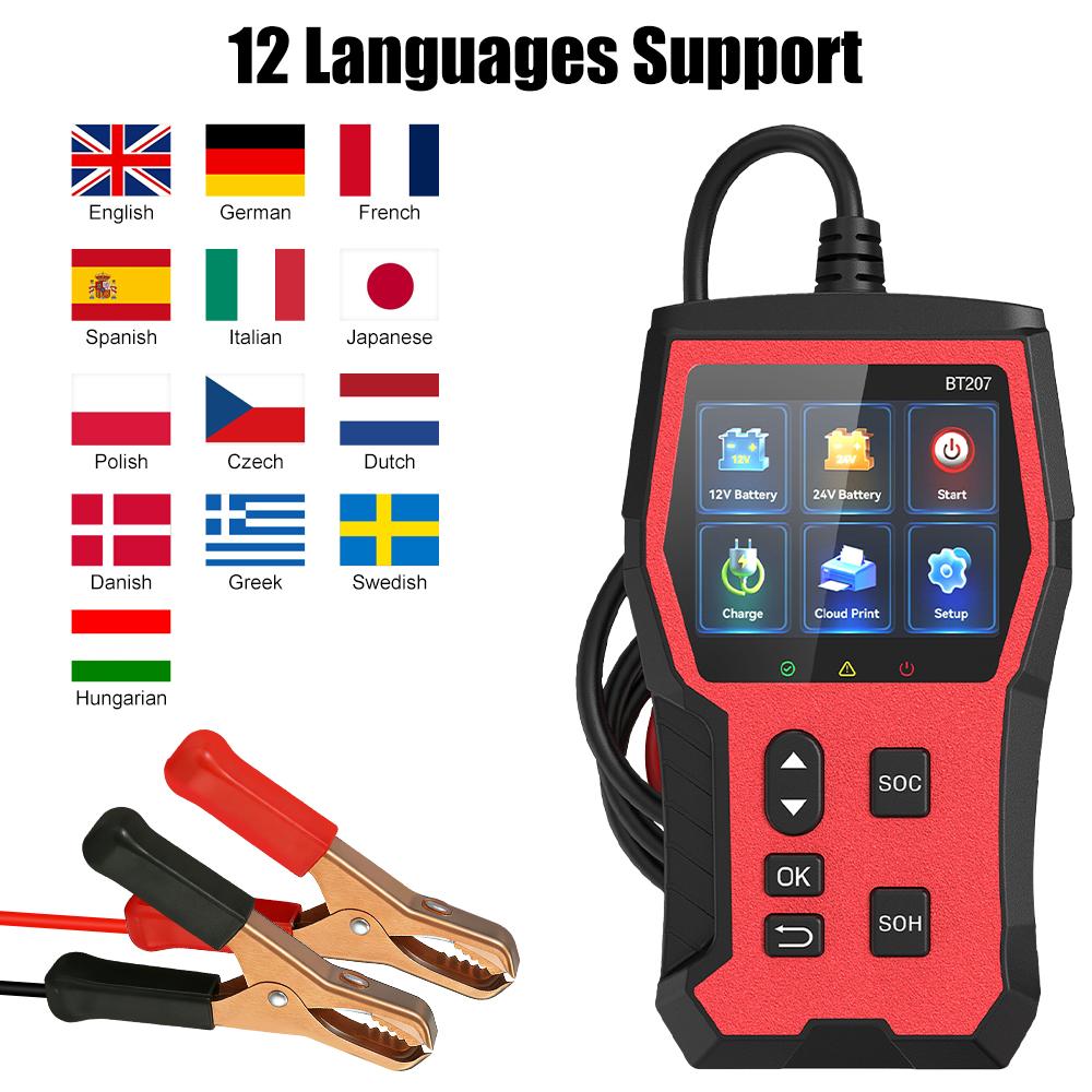 Intelligent Digital Car Battery Tester BT207 Diagnostic Tool 12V 24V Automotive Battery Detector Cloud Print LCD Digital Display