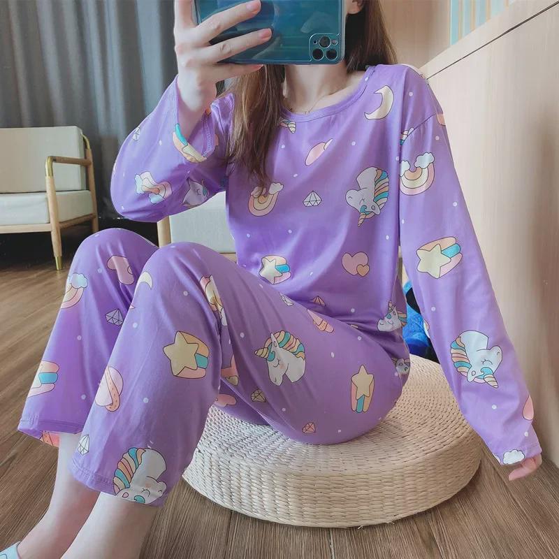 Women's Cute Cartoon Pajama Set - Long-Sleeve Top & Trousers