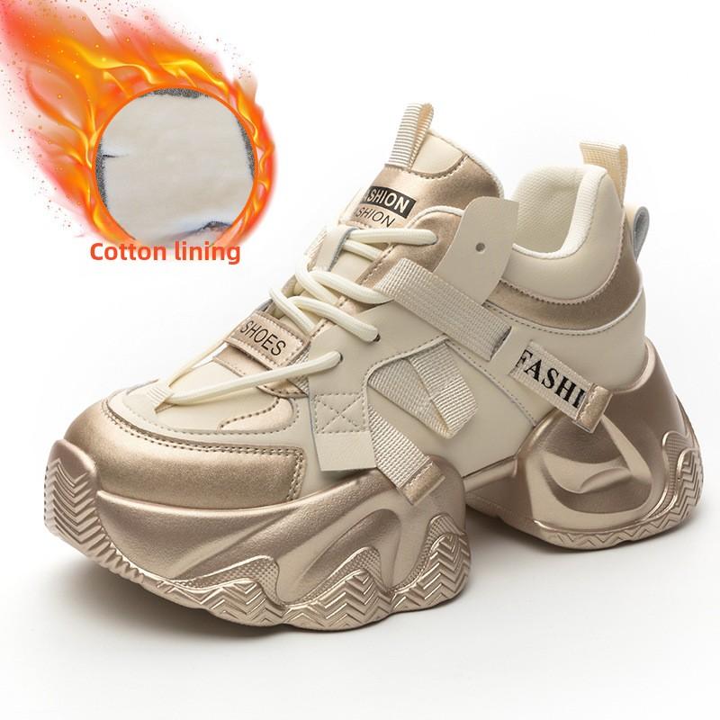 Кожаные женские туфли весна лето кекс толстая подошва внутри подъемные спортивные повседневные туфли старые