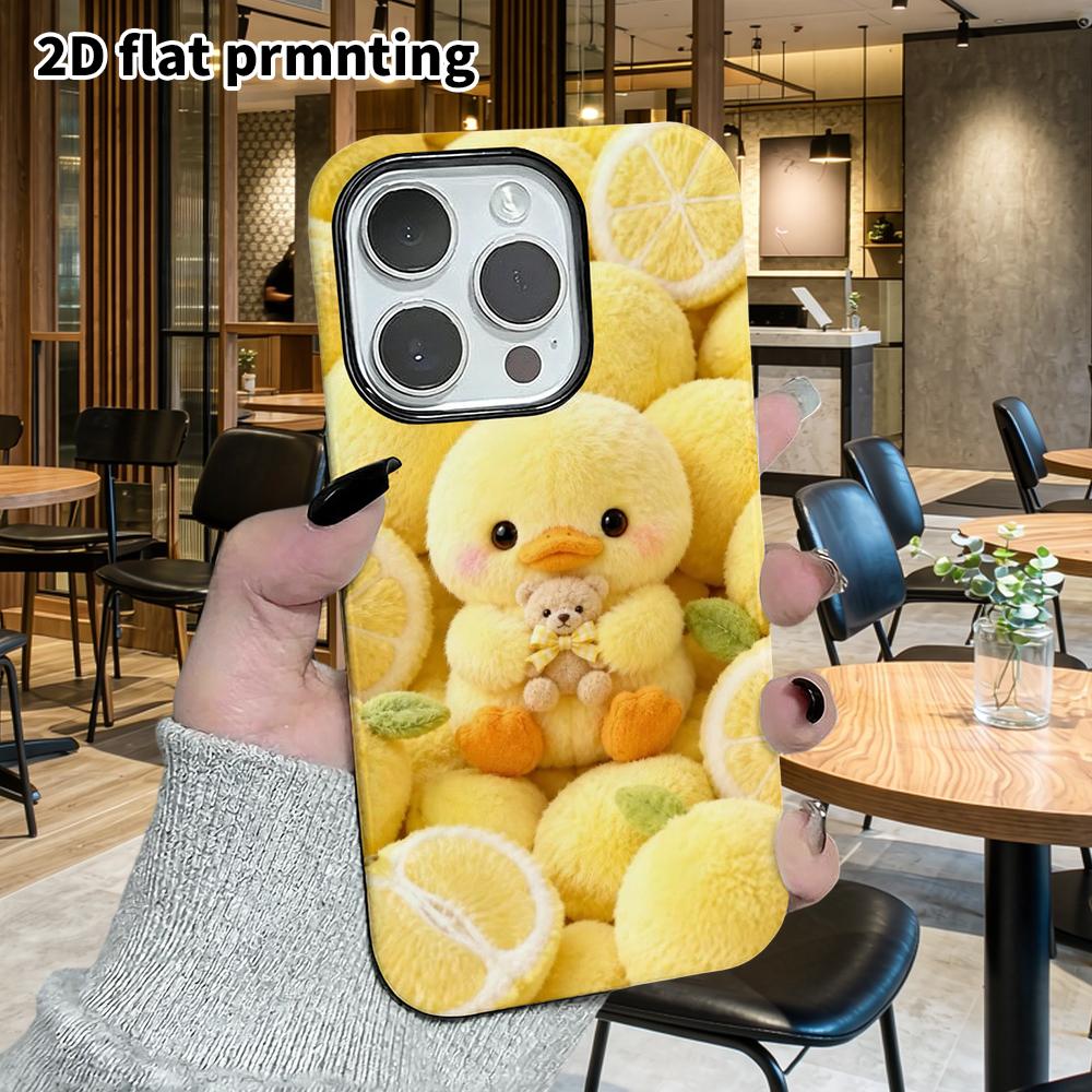 Phone Case: 2D flat design suitable for iPhone 18 17 16 15 14 13 Pro, film protective case, couple style, little yellow duck in a pile of lemons, Chri