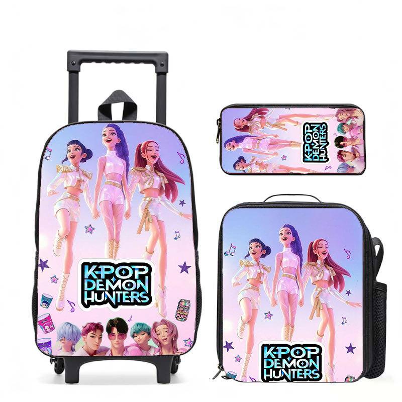 Kpop Охотники на ведьм Повседневный рюкзак Цифровая печать Мужской и женский рюкзак для поездок на работу Рюкзак на колесиках Школьная сумка