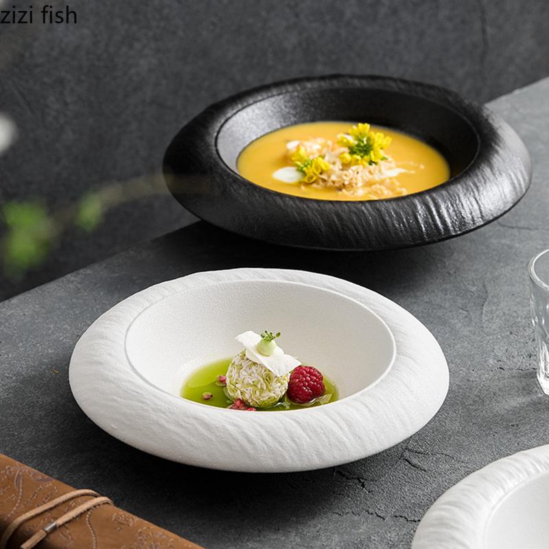 Solid Color Rock Texture Ceramic Soup Bowl Restaurant Dessert Bowl Salad Bowl Pasta Bowls Molecular Food Specialty Tableware