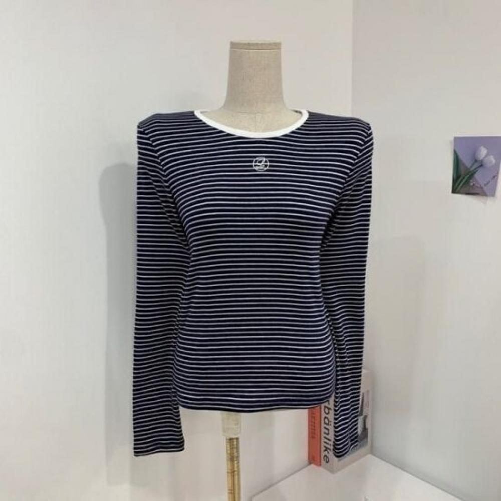 C S In The Room Women El Embroidery leTTerIng STripe Long Sleeve T ShirT 4Color