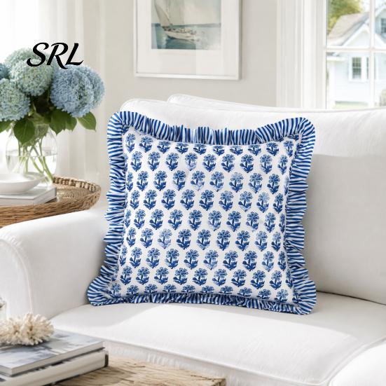 Elegant Floral Cushion Cover Ruffled Cover, Striped Ruffle Throw Pillow Case, 18x18 Soft Skin Friendly Cases Inches Farmhouse Case for Living