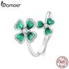 BAMOER 925 Sterling Silver Elegant Four-Leaf Clover Adjustable Flower Ring, Simple Finger Ring for Women