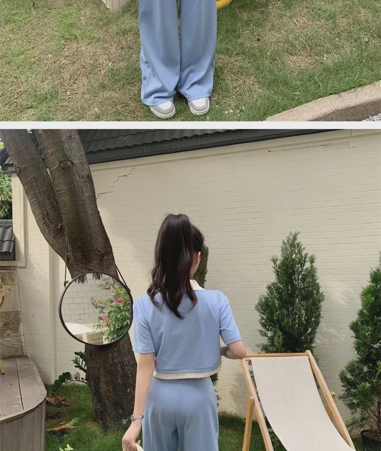 Женский летний спортивный повседневный костюм-двойка: Рубашка поло и брюки-драп