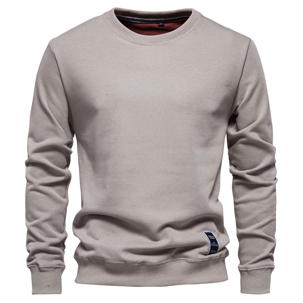 European and American Men's Spring Autumn Long Sleeve Solid Color Sweatshirt Fashion Casual Loose Fit Crew Neck Pullover