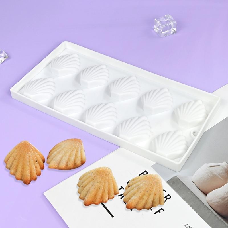 Reusable 10 Cavity Silicones Shell Shape Baking Molds For Homemade Madeleines And Mousse Dessert Pan Dishwasher Safe