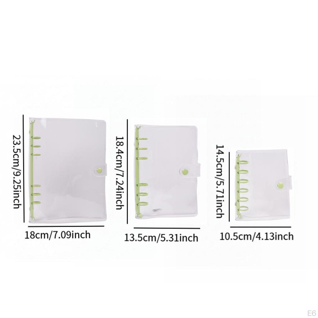 3 Pieces Binder Planner Cover PVC Transparent Notebook Protector Refillable Loose Folder Organizer