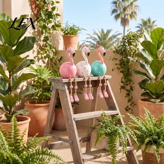 Flamingo Figurine Cute Dangle Leg Figurine, Tropical Polka Dot Statue, Whimsical Patio Shelf Decoration Resin Home Decor Ornament for Indoor