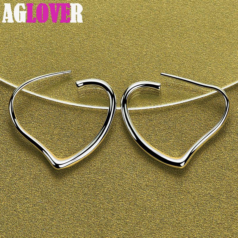 Ювелирные изделия: серьги-кольца из стерлингового серебра 925 пробы с сердцем 29x37 мм