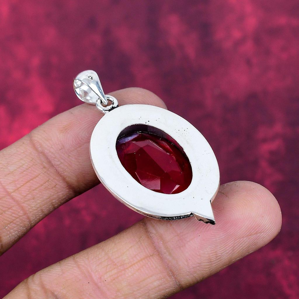 Кулон с гранатом, Ювелирное украшение с драгоценным камнем, Кулон из стерлингового серебра 925 пробы, Украшения ручной работы, Кулон с камнем-талисманом, Подарок для любви