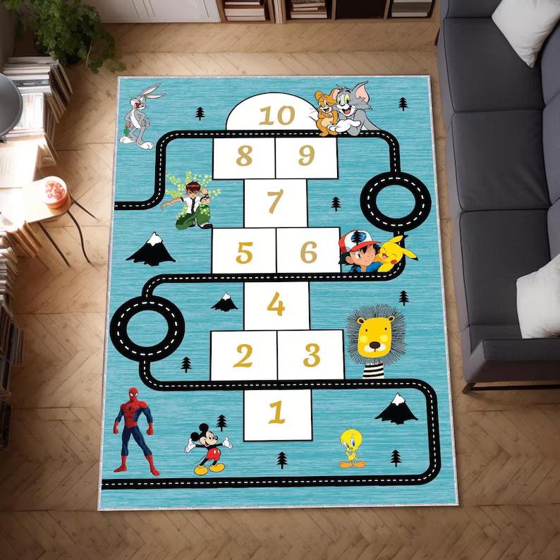Hopscotch Game Rug Indoor Cartoon Parent-child Game Decor Carpet Bedroom Bedside Children's Number Game Room Floor Mat