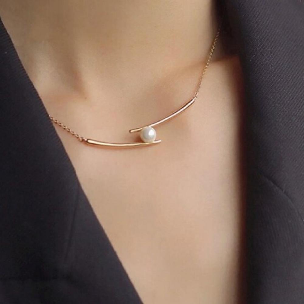 New ArrivalS Open Run Women S aSymmetric Pearl Necklace Thin Chain Gold